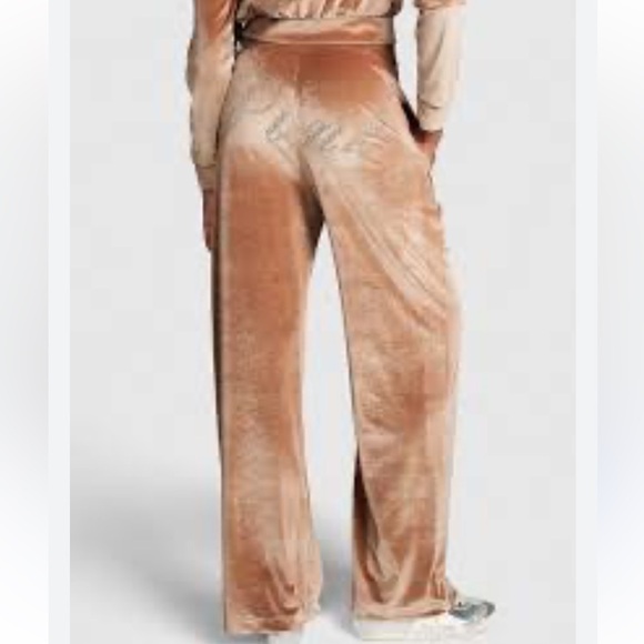 PINK Velour Wide-Leg Track Pants in Brown with Rhinestone  Bling Logo Large - Picture 5 of 14